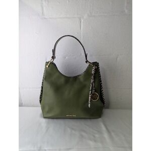 Michael Kors Joan Slouchy Shoulder Hobo Bag Mk Signature Green With Snake Accent